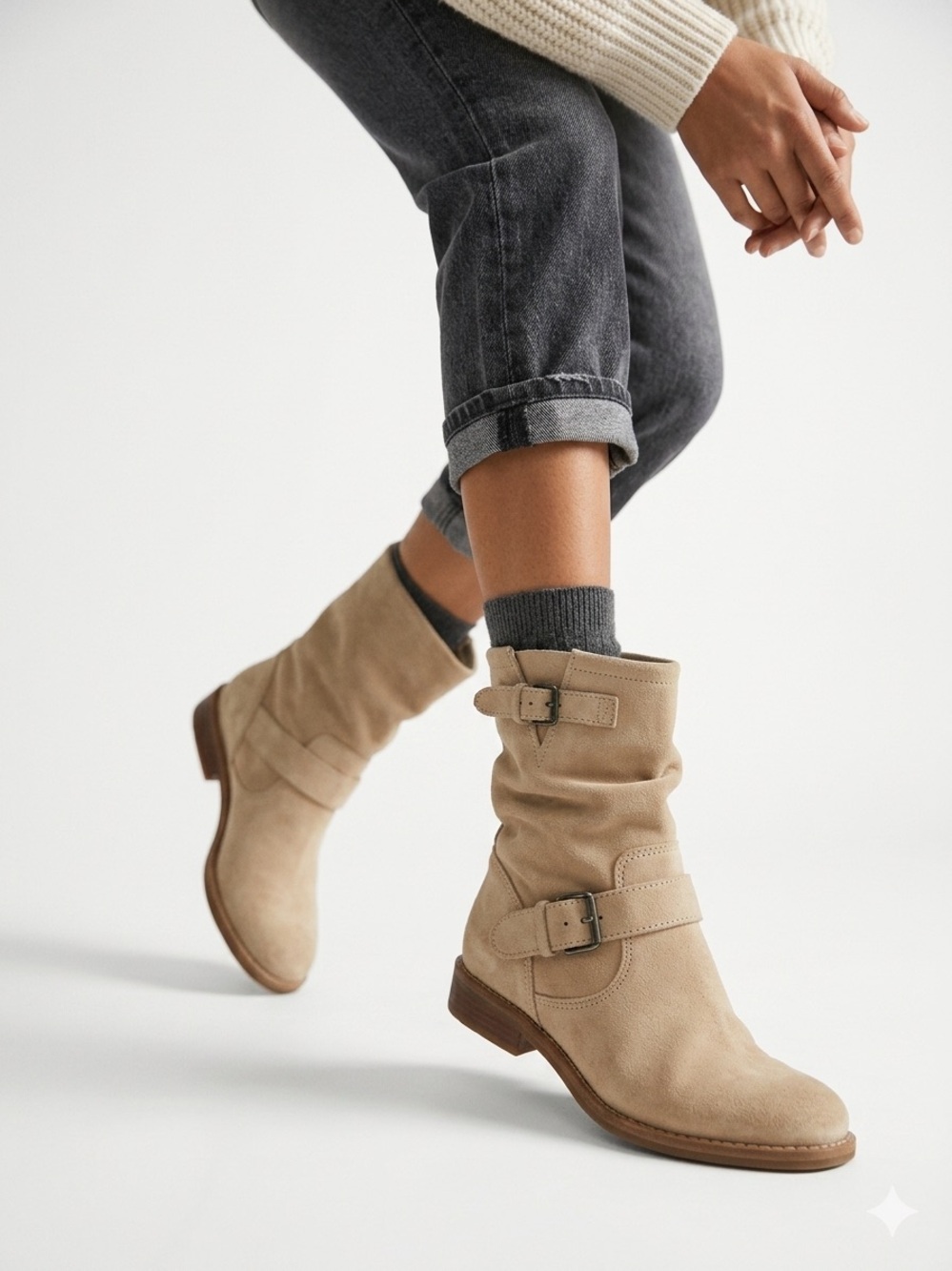 BODEN Suede Biker Boots | Tan Pull-On Moto Engineer Booties | EU 36 US 5.5